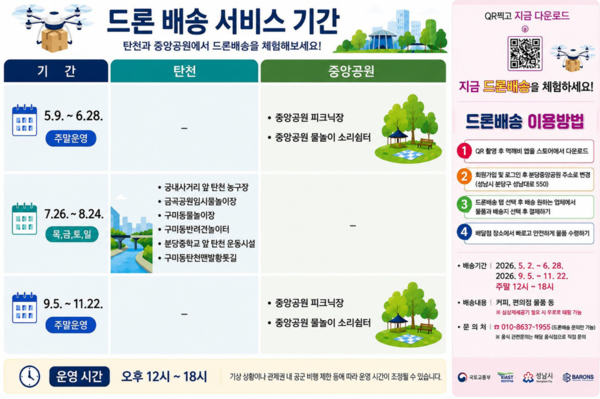 성남시 드론 배송 서비스 기간과 이용방법 포스터