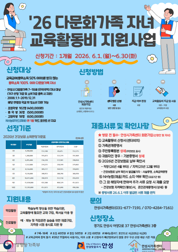 다문화가족 자녀 교육 활동비 지원사업 모집 포스터