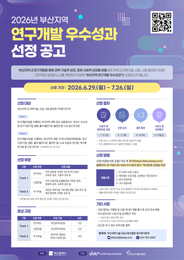 2026년 부산지역 연구개발 우수성과 공고 포스터.(사진_BISTEP)