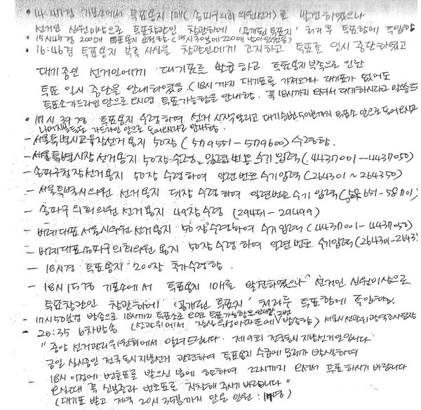 서울 송파구 잠실7동 제2투표소 6·3 지방선거 당일 투표록.(사진_주진우 의원실)