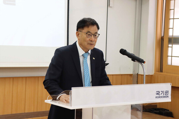 결단식에서 윤웅석 국기원장이 인사말을 하고 있는 모습.(사진_국기원)